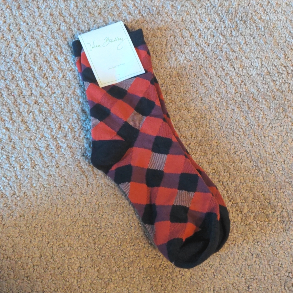 Vera Bradley Buffalo Check Burnt Orange Crew socks NWT